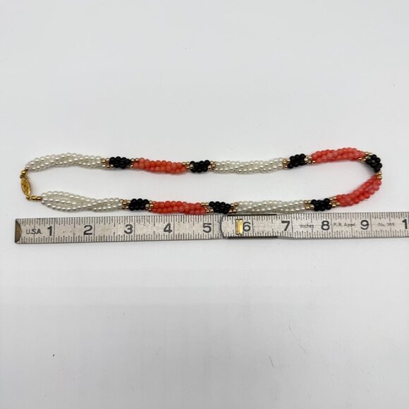 Vintage Multi-Strand Coral Onyx & Faux Pearl Beaded Necklace With Gold-Plated St - Picture 7 of 7